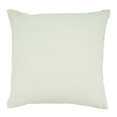 Green and White Cotton Embroidered Square Throw Pillow