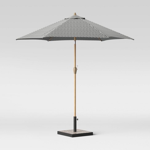 9 Round Geo Diamond Patio Umbrella Black Light Wood Pole Threshold Target
