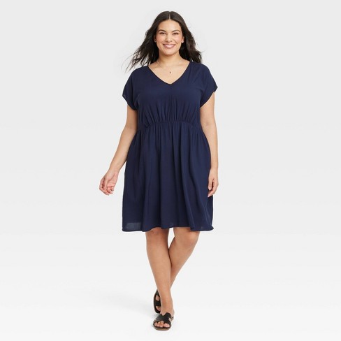 Ava & Viv Women's Plus Size High-Low Tie Waist Dress (Navy, 4X) at