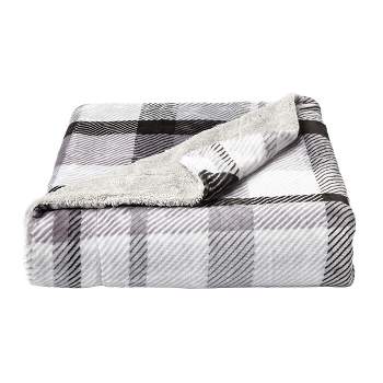 Blanket Throw - Oversized Plush Woven Polyester Faux Shearling Fleece Plaid Throw - Breathable by Hastings Home (Phantom)