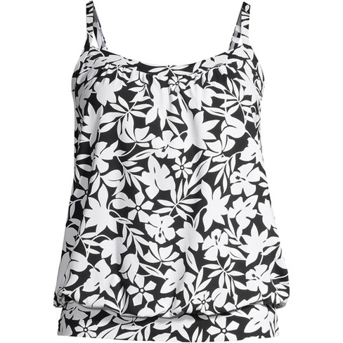 Lands' End Women's Long Chlorine Resistant Blouson Tummy Hiding Tankini  Swimsuit Top Adjustable Straps - 10 - Black Havana Floral : Target