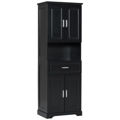 TiramisuBest Tall Bathroom Cabinet with Four Doors, Large Storage Space Open Shelve, Upper Storage Cabinet, Black