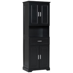 TiramisuBest Tall Bathroom Cabinet with Four Doors, Large Storage Space Open Shelve, Upper Storage Cabinet, Black - 1 of 4