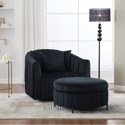 Velvet Oversized Swivel Accent Barrel Chair with Ottoman and 3 Pillows with Storage for Living Room, Bedroom, Lounge