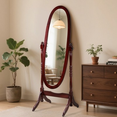 Dolonm Queen Anne Style 16 in. W x 59.25 in. H Floor Mirror Standing Mirror Tilting Oval Wood Full Length Mirror