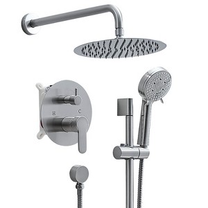 Kumasinova 10" High Pressure Rain Shower System Set,5-Function Slide Bar Faucet Shower Set with 59" Stainless Steel Hose - 1 of 4