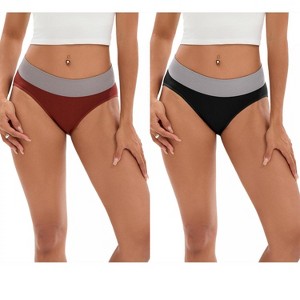 INSPIRE CHIC 2 Pcs Women's Color-Block Cotton No Trace Underwear Mid-Waisted Full Coverage Briefs - 1 of 4