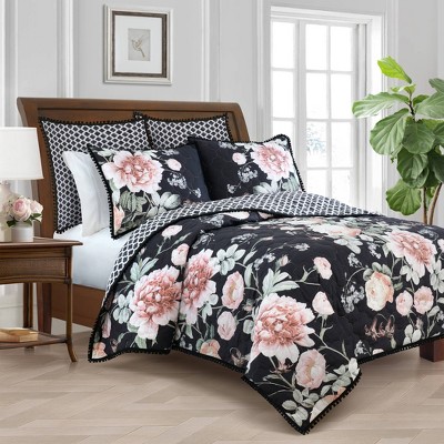 Twin Rosalie Reversible Quilt Black - New York Botanical Garden