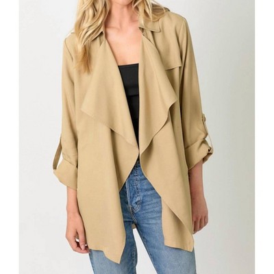 Women's Tencel Draped Lightweight Blazer Trench Coat - mystree