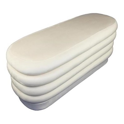 Thor 44" Oval Modern Velvet Fabric Ottoman in Dove White