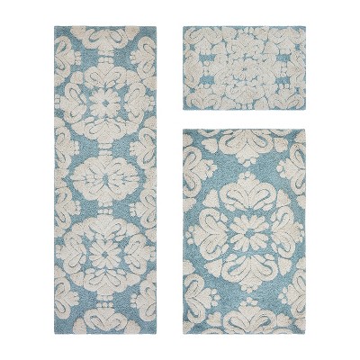Medallion Collection 3 Piece 100% Cotton Tufted Bathroom Rug Set  with Non-Slip Backing, Machine Washable, Tumble Dry Bath Mat