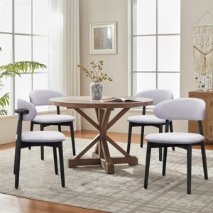 Upholstery Dining Chairs Set of 4, Armless Wooden Dining Room Chairs with Linen Fabric, Comfortable Kitchen Chairs - Koiai - 1 of 4