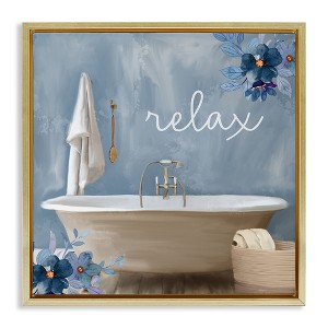 Stupell Industries Blue Floral Relax Bathroom Scene Floating Frame Canvas Art - 1 of 4