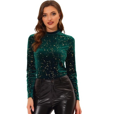 Allegra K Women's Mesh Crop Top Stars Pattern Glitter Sheer See