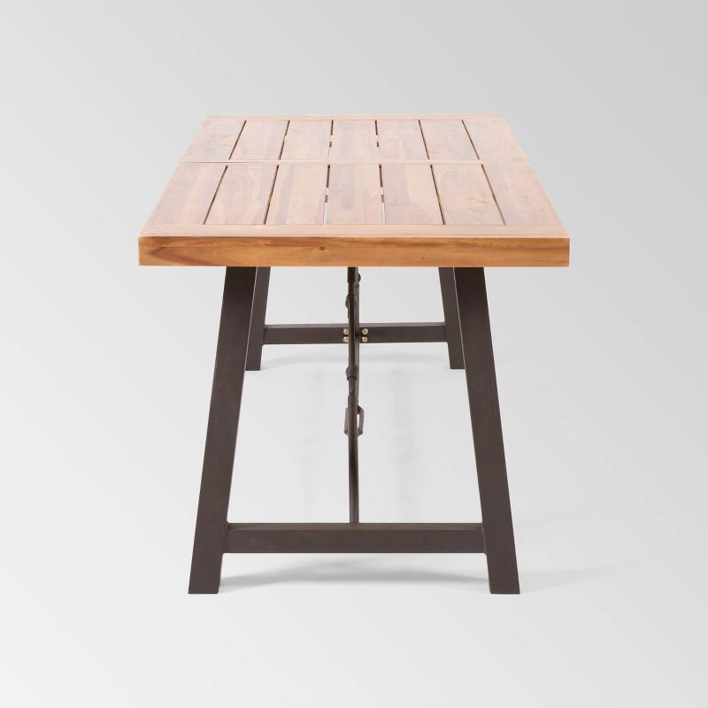 Catriona Rectangle Acacia Wood Industrial Dining Table - Teak - Christopher Knight Home, 3 of 10