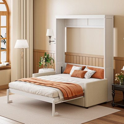 NicBex Full Size Murphy Bed Wooden Frame Murphy Bed Morden Hideaway Wall Bed with Sofa and Shelf for Guest Room