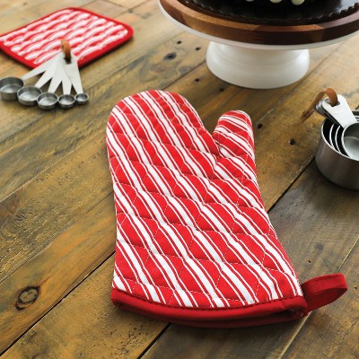 Red Striped Cotton Oven Mitt, 13-inch