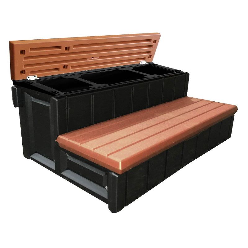 Leisure Accents 36" Deck Spa Hot Tub Storage Compartment Steps, Redwood (2 Pack), 1 of 7