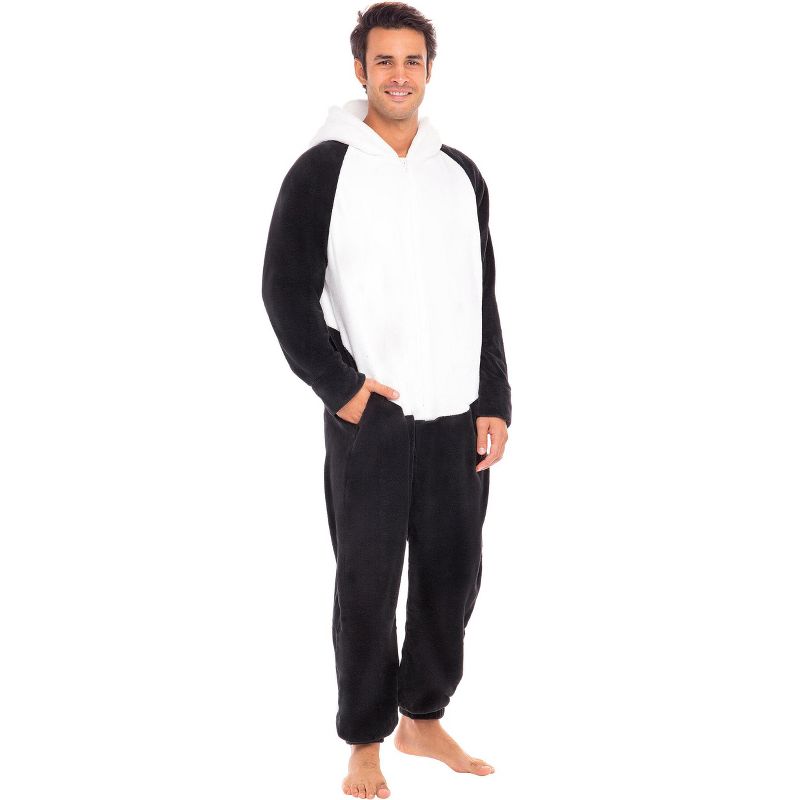 ADR Men's Plush Fleece One Piece Hooded Footed Zipper Pajamas Set, Soft Adult Onesie Footie with Hood, 3 of 8