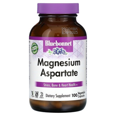 Bluebonnet Nutrition Magnesium Aspartate, 100 Vegetable Capsules (200 mg per Capsule)
