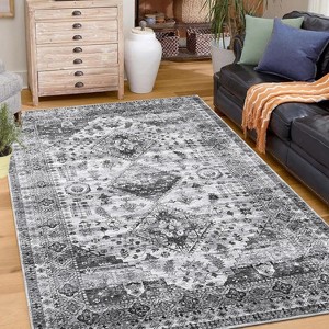 Washable Rug Vintage Boho Low Pile Non-Slip Foldable Ultra-Thin Carpet for Living Room Bedroom Guest Room Office - 1 of 4