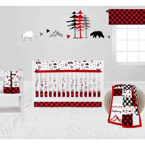 Bacati - Lumberjack Red Black Gray 6 pc Crib Bedding Set with Long Rail Guard Cover - 1 of 4