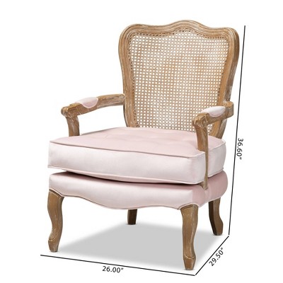 Vallea Light Pink Velvet & White-Washed Oak Armchair
