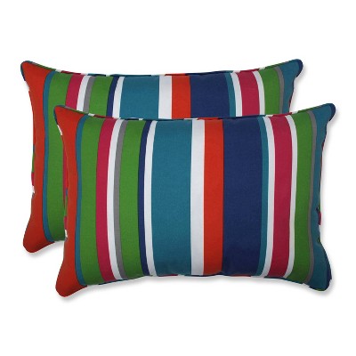 2pk Oversize St. Lucia Stripe Rectangular Throw Pillows Blue - Pillow Perfect