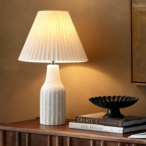 Maxax 22.3" Ceramic Table Lamp, Minimalist Cream Base Bedside Lamp with White Pleated Shade for Bedroom or Living Room - 1 of 4