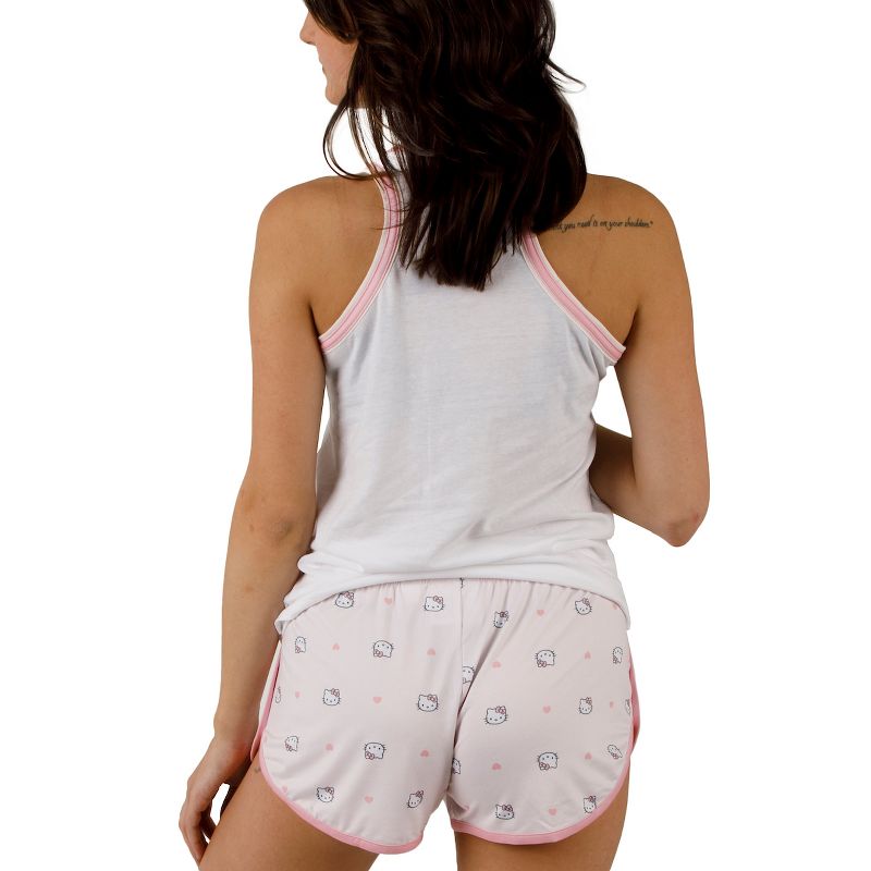 Hello Kitty Character Hearts Women's Racer Back Tank Top & AOP Dolphin Lounge Shorts Sleepwear Set, 3 of 7