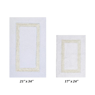 Hotel 2 PC Bath Rug 100% Premium Cotton Tufted Weave Two Tone Reversible Bathroom Rug, Super Soft Absorbent, Machine Washable Bath Mat
