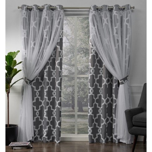 Alegra Layered Geometric Woven Blackout With Sheer Top Curtain