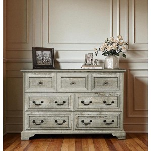 Farmhouse 7-Drawer Dresser Storage Cabinet, Rustic Sideboard Buffet TV Stand Organizer with Vintage Design for Bedroom, Living Room, Entryway - 1 of 4