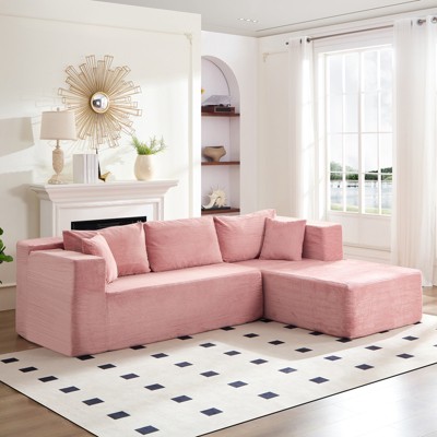 Mjkone 106''Minimalist 2-Piece Corduroy Modular Chaise Sectional Sofa Deep Seat,L-Shaped Upholstered Couch With Right Chaise