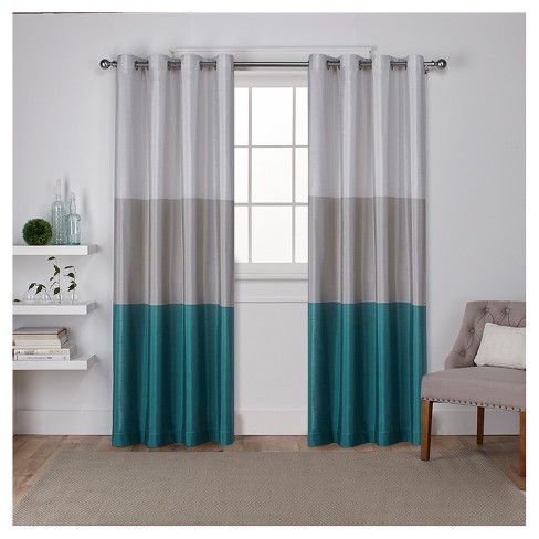Set Of 2 Pair Chateau Striped Faux Silk Grommet Top Window