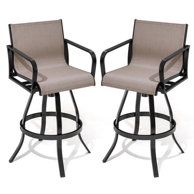 Crestlive Products Swivel Bar Stools Set of 2 Indoor Outdoor Bar Height Chairs with Sunbrella Fabric and Aluminum Frame
