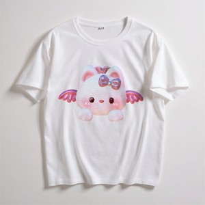 Clotth Womens Cute Angel Cat T-Shirt - Short Sleeve Loose Fit Graphic Tee, Summer Pure Cotton Round Neck Funny Casual Nature T Shirts Top - 1 of 4