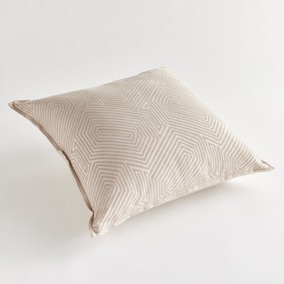 Beige Geometric Jacquard 24" Square Indoor/Outdoor Pillow