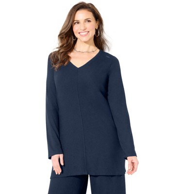 Catherines Women's Plus Size Anywear Hacci Rib V-Neck Top