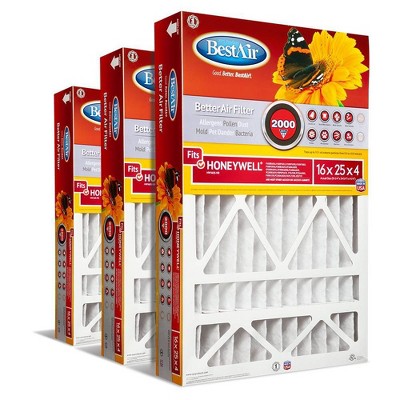 BestAir 3pk Honeywell 16X25X4 Replacement Air Furnace Filter Merv 11