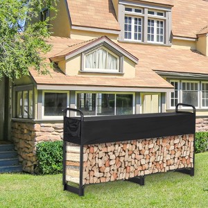 Outdoor Firewood Rack with Cover, 8.3 Ft Heavy Duty Firewood Holder & Waterproof Cover for 1/2 Cord Firewood, Log Storage Rack for Outdoor Fireplace - 1 of 4