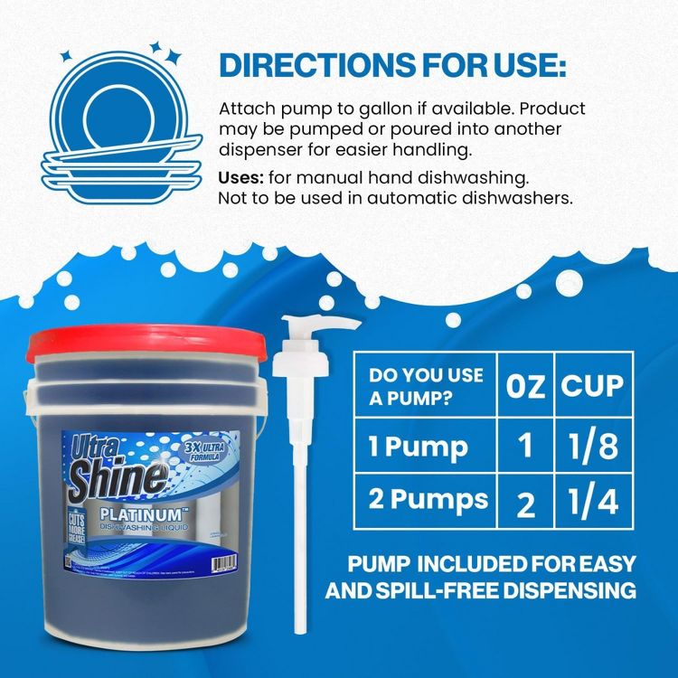 Ultra Shine ™ 3X Platinum ™ Dishwashing Liquid, 5 Gallon, Blue - Powerful Grease Remover Dish Cleaning Soap, 6 of 6