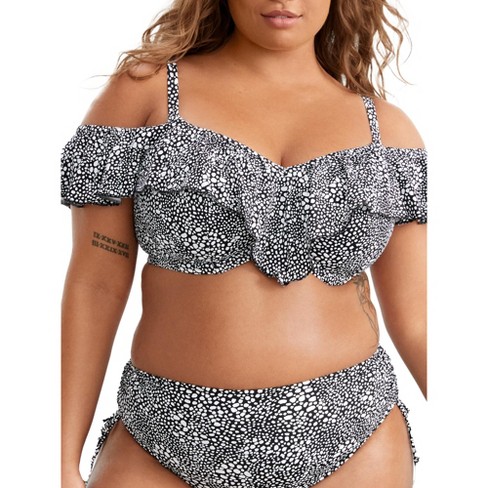 Elomi Women's Plus Size Pebble Cove Ruffle Underwire Bikini Top - Es801106  40h Black : Target
