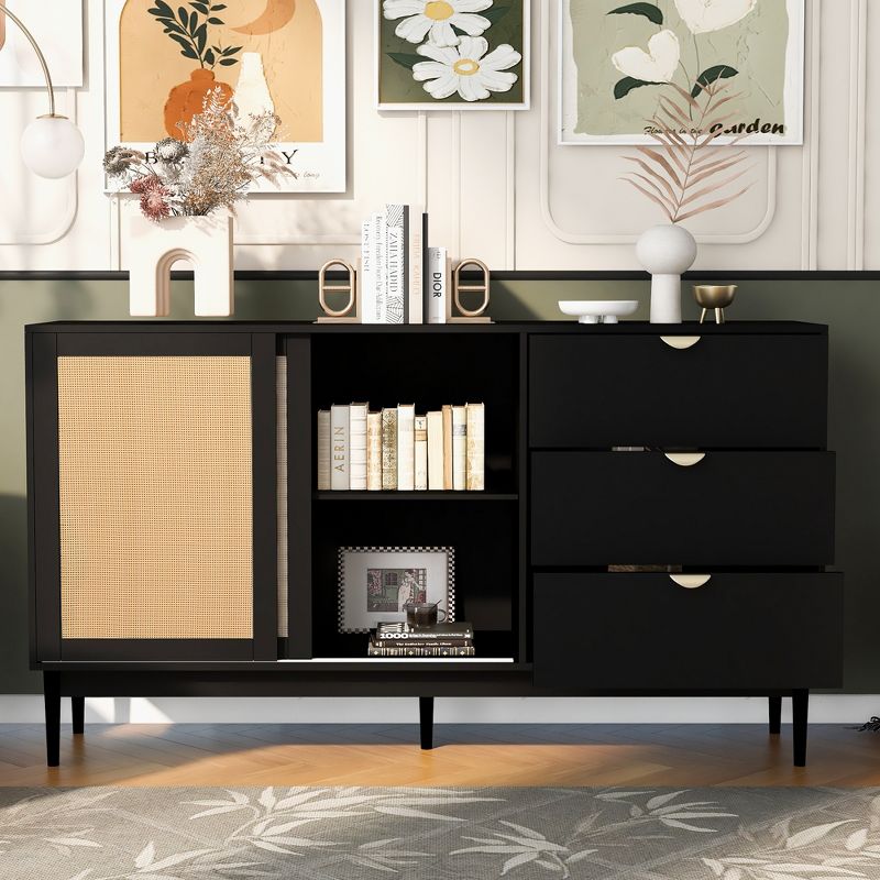 2-Door Storage Cabinet With 3 Drawers and Metal Handles For Hallway, Entrance Hall, Living Room and Study Room - ModernLuxe, 2 of 12
