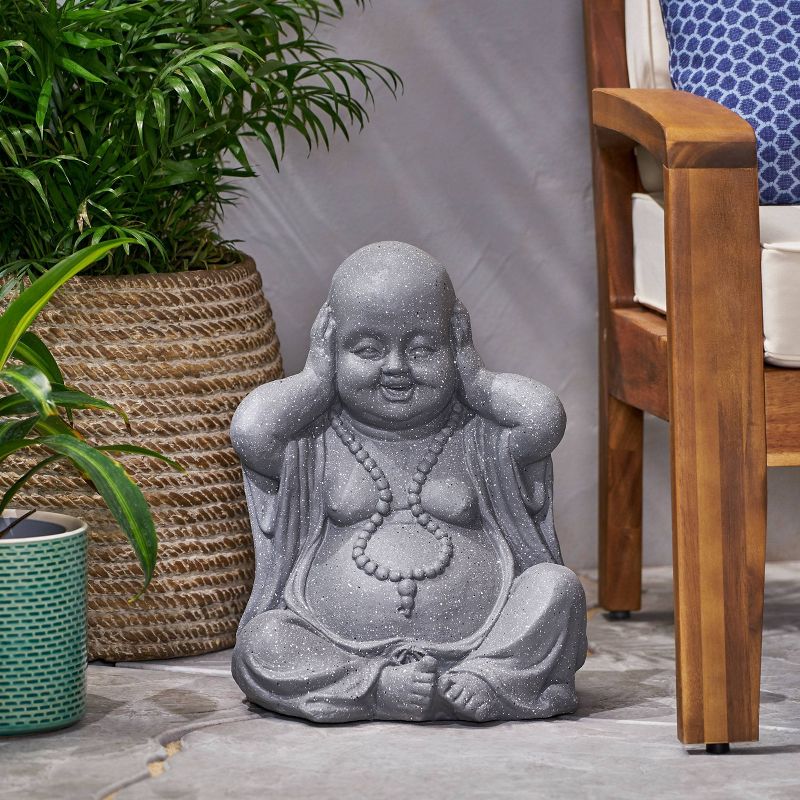Harrod Outdoor Hear No Evil Monk Garden Statue - Stone Gray - Christopher Knight Home, Cast Concrete, Intricate Detail, Weather-Resistant, 3 of 11