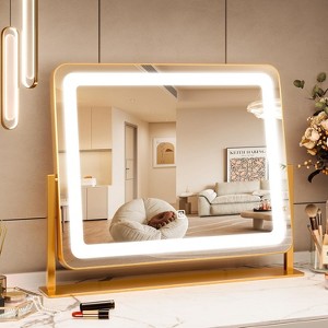 Garvee 19.6"x15.7" LED Vanity Mirror with Lights, Touch Control, 3-Color Dimmable Makeup Mirror for Vanity Desk, Gold - 1 of 4