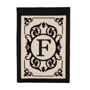 Evergreen Flag Cambridge Chic Letter F Monogram Applique Garden Flag - 12.5" Wide x 18" High - 1 of 4