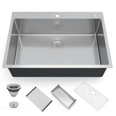 Kitchen Sink, 30 Inch Brushed Nickel Topmount Kitchen Bar Sink