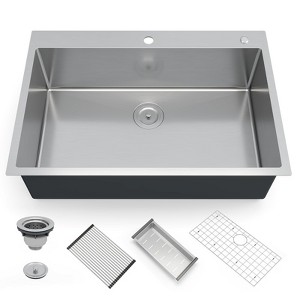 Kitchen Sink, 30 Inch Brushed Nickel Topmount Kitchen Bar Sink - 1 of 4