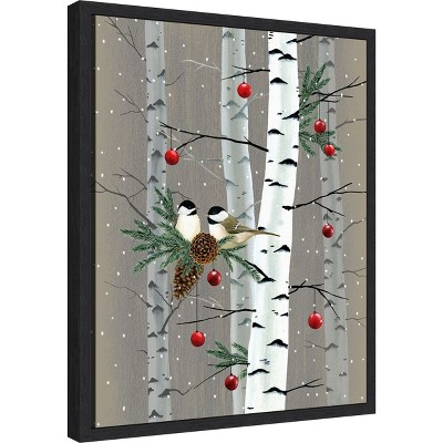 Birch Birds II Seasonal Canvas Wall Art with Black Frame